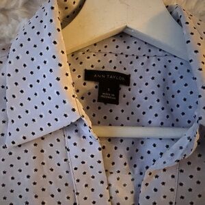 Ann Taylor Button Down Shirt - light blue with Black Pattern